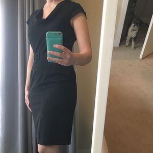 Calvin Klein Black Cowl neck belt office dress